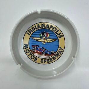Vtg Indianapolis Motor Speedway Souvenir Ashtray White Colorful Logo Collectible